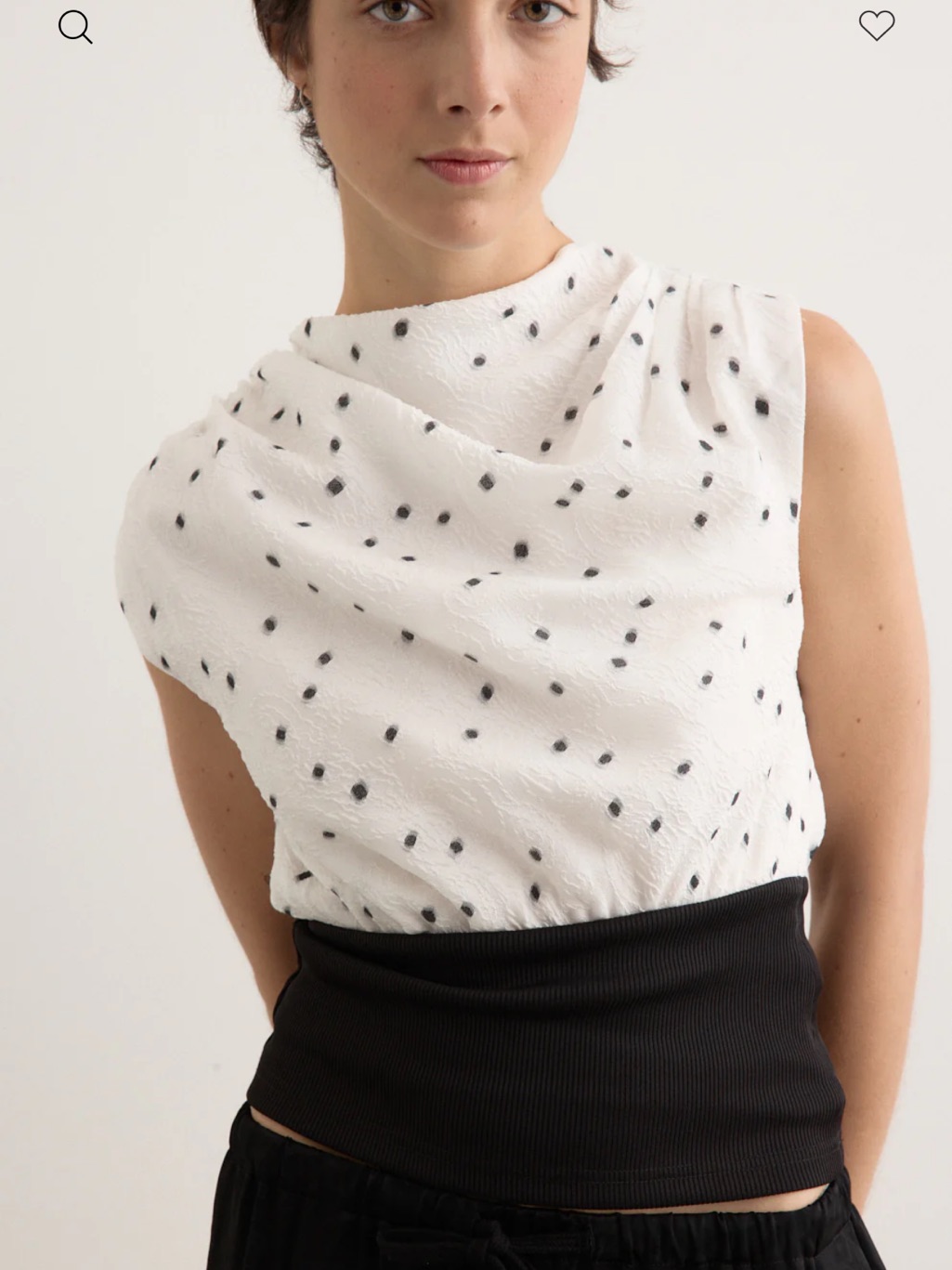 Anna Quan White Polka Dot Draped Sleeveless Top